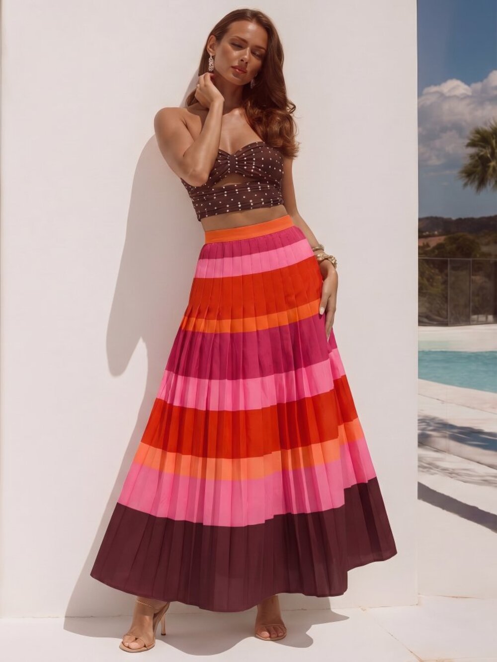 Banana Republic Pleated Maxi Skirt | Resort Vacation Coastal Vibe